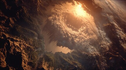 Spectacular Alien Planet Landscape with Dramatic Sunlight and Mountain Ranges