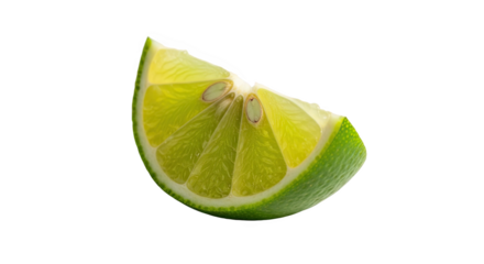 Lime wedge with juicy pulp, visible seeds, and vibrant green rind—fresh, detailed, and ideal for culinary, botanical, or visual reference