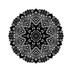 Black mandala vector illustration on transparent background.