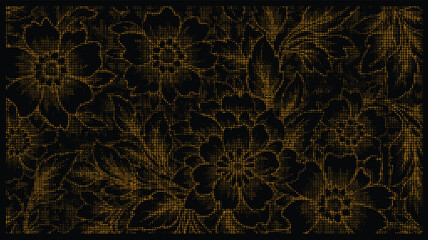 Abstract halftone pattern of orange dots on a black background creating a textured effect vector illustration