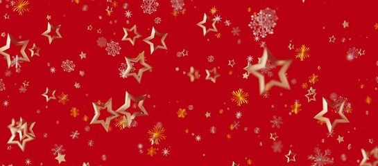 Christmas background with golden stars and snowflakes on red. Perfect for holiday designs, decorations, and celebrations