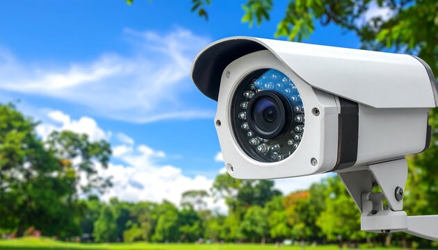 Security camera in a park on a sunny day.