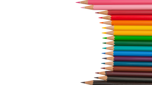 Vibrant Sharpened Colored Pencils on White Background with Copy Space, Perfect for Text and Design Use
