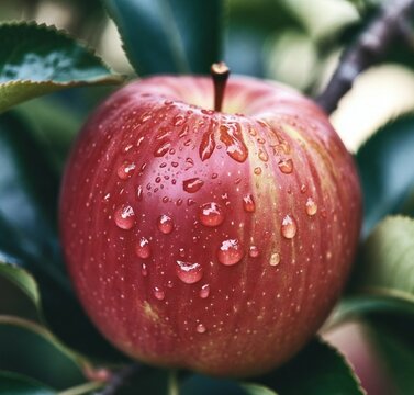 red apple on a tree