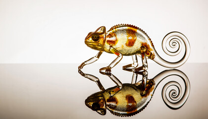 Glass Chameleon Figurine with Reflection