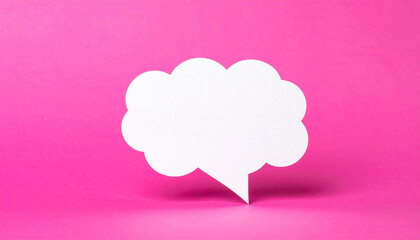 3D notification message pop-up in shape of speech cloud, blank, pink background, clean mock-up.