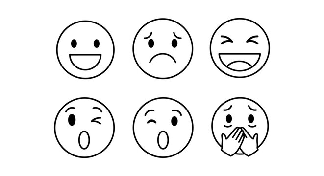 Simple emoticon set: expressive faces in linear style for digital communication