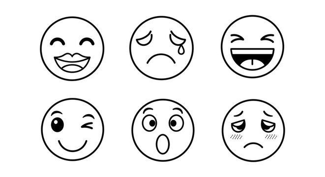 Minimalist emoji faces: variety of emotions in line art style