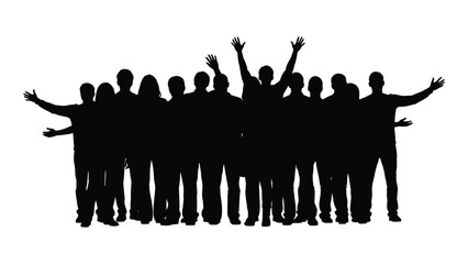 Group of people silhouettes with raised arms isolated on white background, Vector