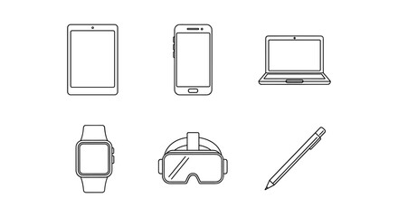 Minimalist linear icons set: gadgets and electronics for everyday use