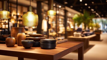 Elegant display of handcrafted pottery and tableware in a stylish, modern retail store interior