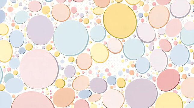 A vibrant composition featuring a pattern of colorful, rounded shapes in various sizes. The shapes overlap on a white background