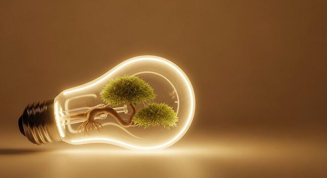 Lightbulb with a small tree inside representing green energy and environmental conservation