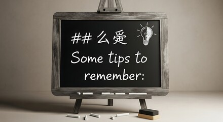 Inspiring tips written on a chalkboard with a lightbulb sketch, perfect for education, business, or creative content inspiration