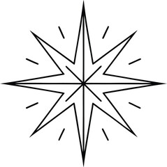 Black line art north star symbol on background compass