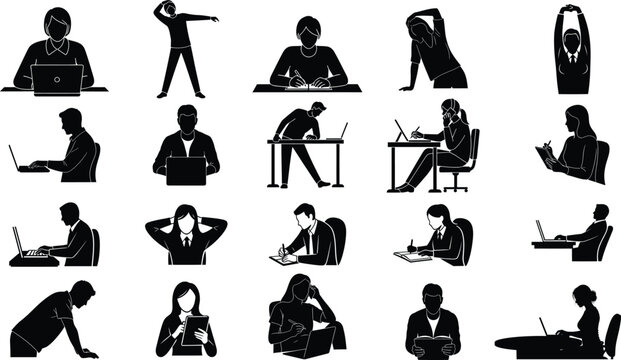best Collection of people in different poses and activities silhouette illustration