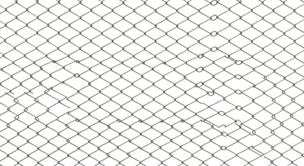 Closeup of a metal chain link fence isolated on transparent background