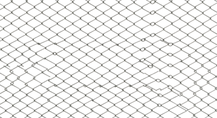 Closeup of a metal chain link fence isolated on transparent background