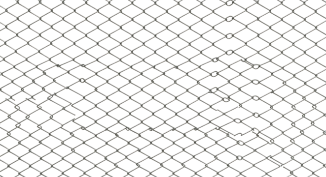 Closeup of a metal chain link fence isolated on transparent background