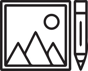 Illustration of a framed landscape with a pencil for drawing or editing