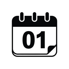 Calendar icon with number one silhouette