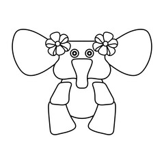 Cute Cartoon Elephant Line Art with Bows on Ears Vector Illustration.  Perfect for coloring pages, childrens books, stickers, educational materials and creative projects.