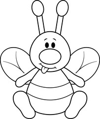 Cute Sitting Bee Character with a friendly and playful expression Vector Illustration. Perfect for coloring books, childrens designs, stickers and educational materials.