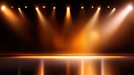 Dramatic stage lighting illuminating a polished floor, creating a vibrant atmosphere for performances