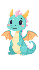 Cute cartoon baby dragon character illustration.