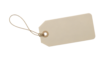 Blank Beige Price Tag with String on Black Background
