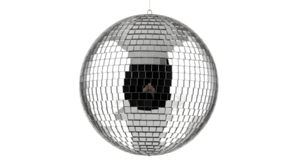 Shiny disco ball reflecting light on a dark background, ready for a party celebration.