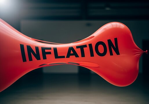 Inflation concept represented by stretched stressed red balloon
