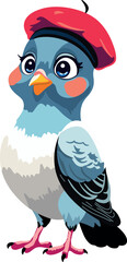 Pigeon Wearing a Red Beret