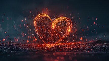 A surreal explosion of a glowing heart  golden particles and vibrant sparks in a dramatic scene