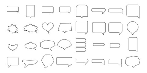 Abstract Outline Speech Bubble Shapes Bundle. Minimalist Text Dialogue Element. Infographic Conversation Communication Symbol Design. Graphic Line Text Frame Border