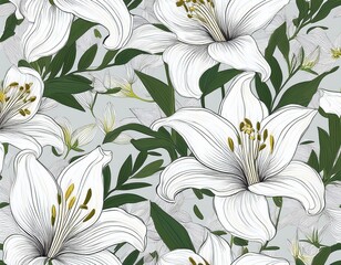 elegant white seamless lilies pattern artistic floral print for design textile packaging fabric wallpaper branding stationery wrapping paper interior decor