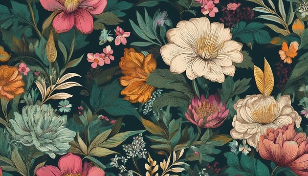 painterly floral garden seamless pattern classic botanical design for home and fashion