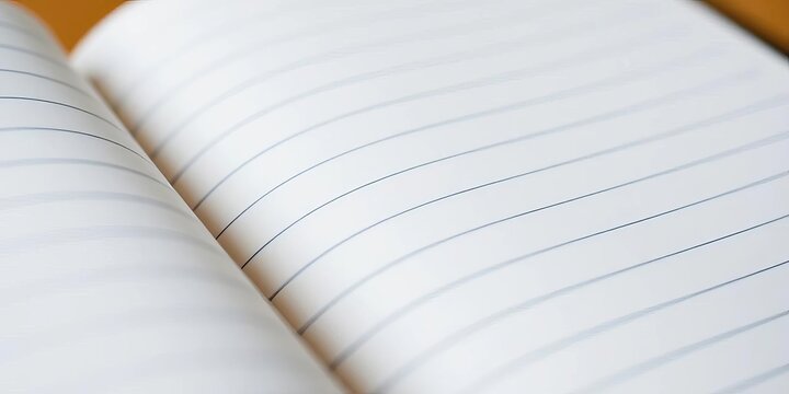 Close-up of a single open notebook, showing only one line of writing,  office,  empty