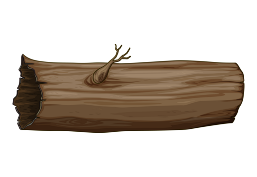 Cartoon log with branch isolated on black background