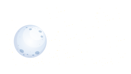 Cartoon moon in the night sky full of stars