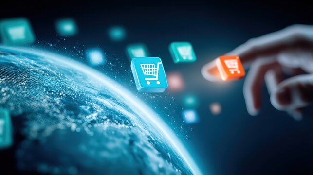 Global e-commerce revolution shopping trends and digital innovations online platforms dynamic environment futuristic viewpoint