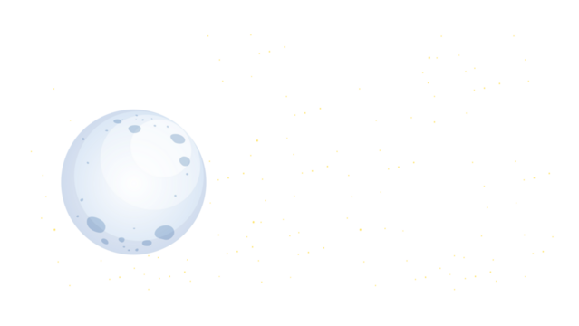 Cartoon moon in the night sky full of stars
