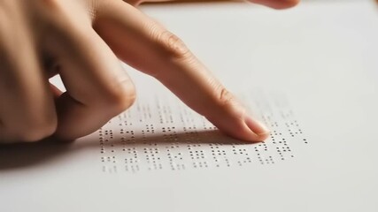 Finger tracing Braille on white paper with learning or literacy concept.