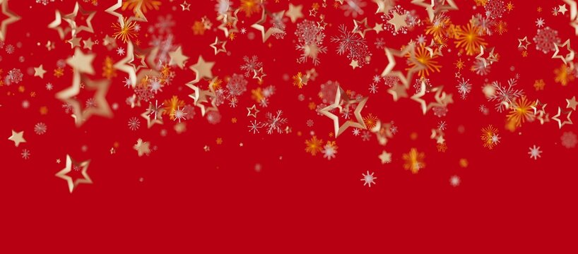Christmas background with golden stars and snowflakes on a vibrant red background. Perfect for holiday design and celebr - Powered by Adobe