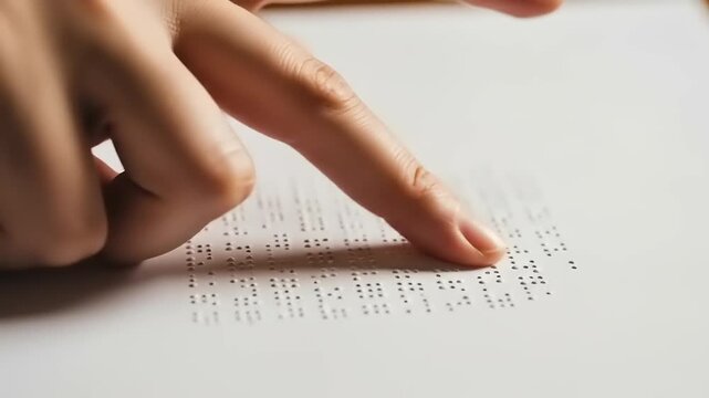 Finger tracing Braille on white paper with learning or literacy concept.