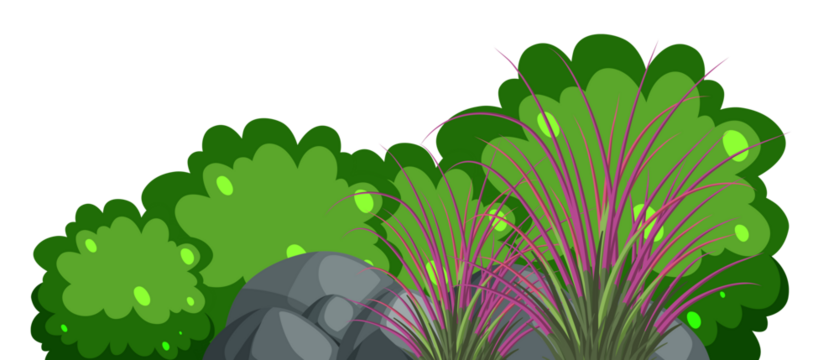 Cartoon plants with rocks on black background vector