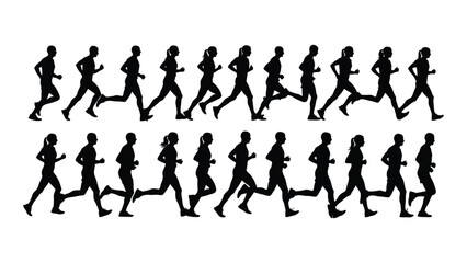 Running people silhouettes isolated on white background, Vector