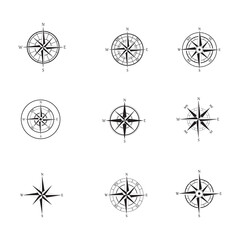 Collection of Compass Rose Icons for Navigation and Direction

