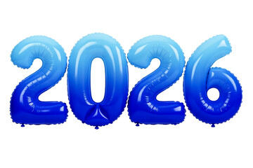 Cool Blue Gradient Foil Balloons Shaping New Year 2026 Numbers, Modern Festive Decor Isolated on White
