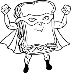 Superhero Sandwich Cartoon with Cape and Mask